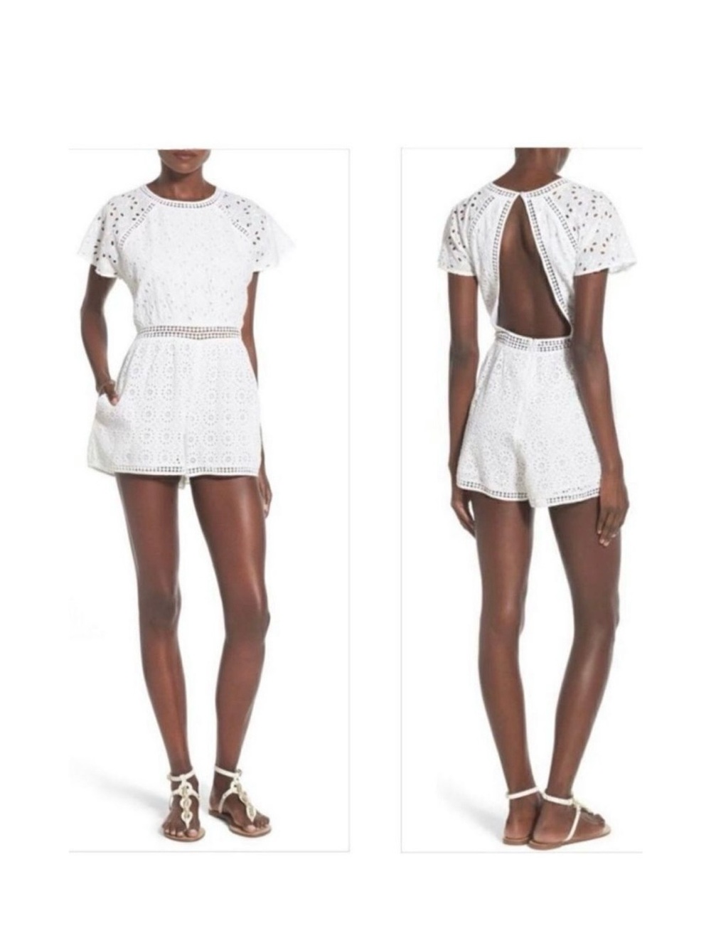 Tularosa White Eyelet Crochet-Trim Romper